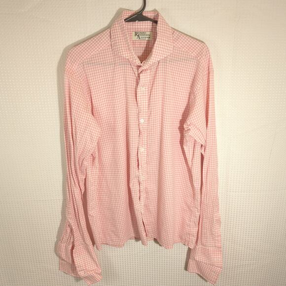 Richard Anderson 3XL Savile Row Pink Gingham Check Dress Shirt Mens England - Picture 1 of 2